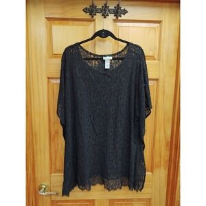 Catherines Women's Plus Size 01/1X Black Stretch Lace Crochet Tunic With Cami